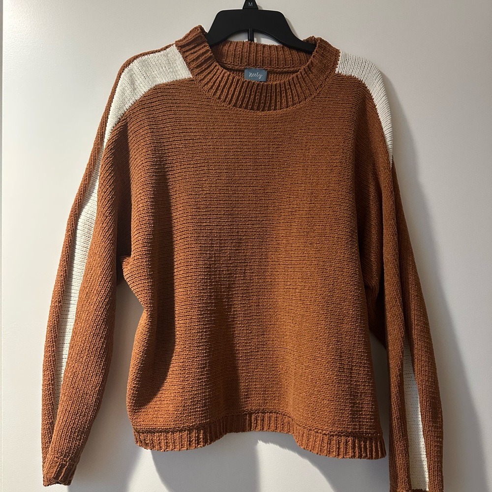 Neely Tan Sweater with Cream Stripes Size M